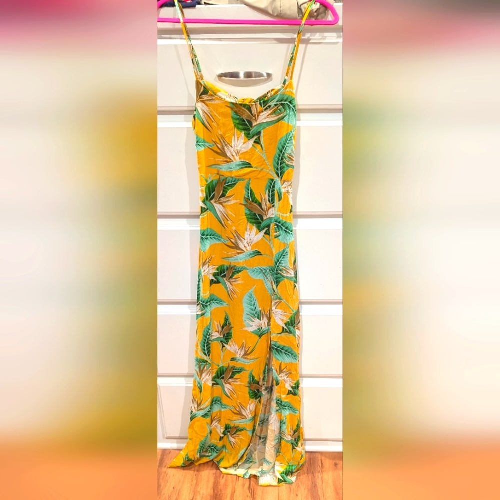 milk & honey tropical floral slit vacation dress